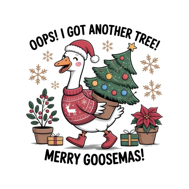 Weihnachtsstorch mit Baum und Weihnachtsgeschenken