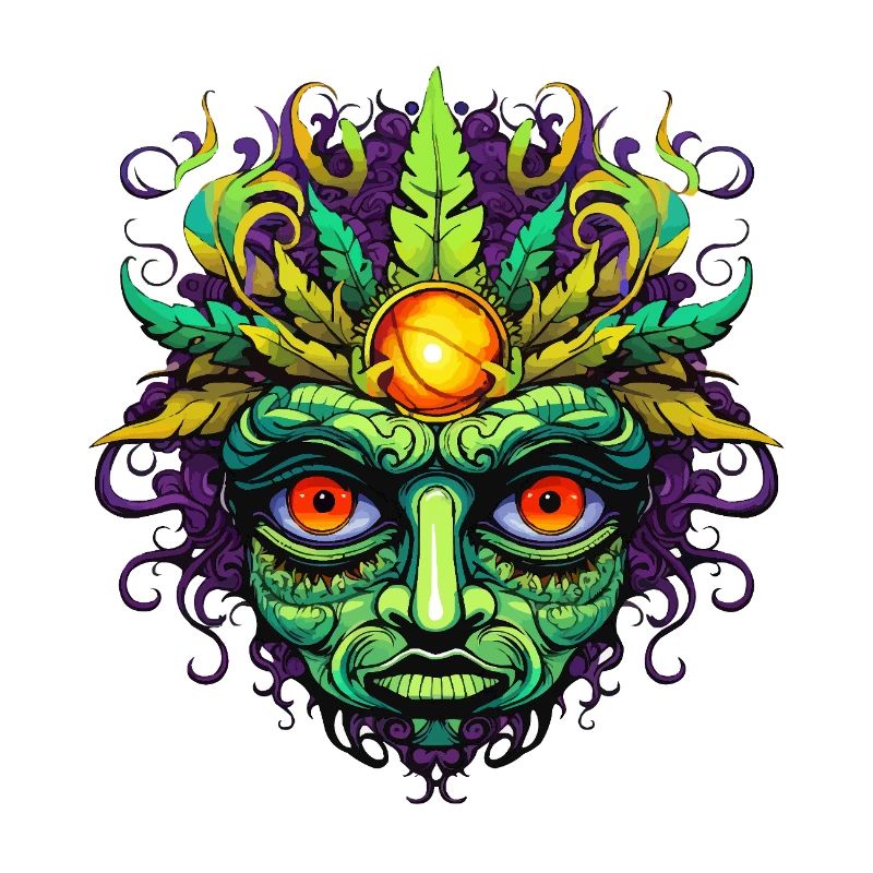 Psychedelic Mask Face with Sun Crown