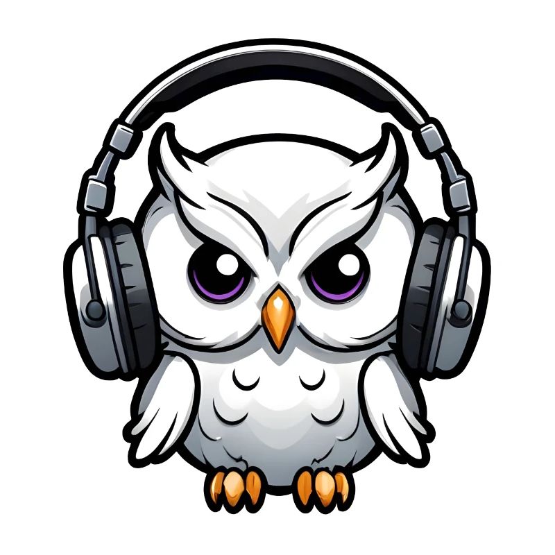 weiße Eule mit Kopfhörern