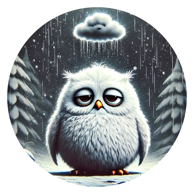 Eule Triste im eisigen Regen