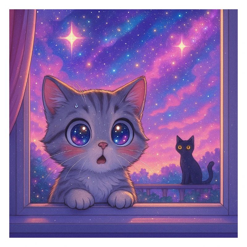 Kosmische Katze mit Sternenaugen