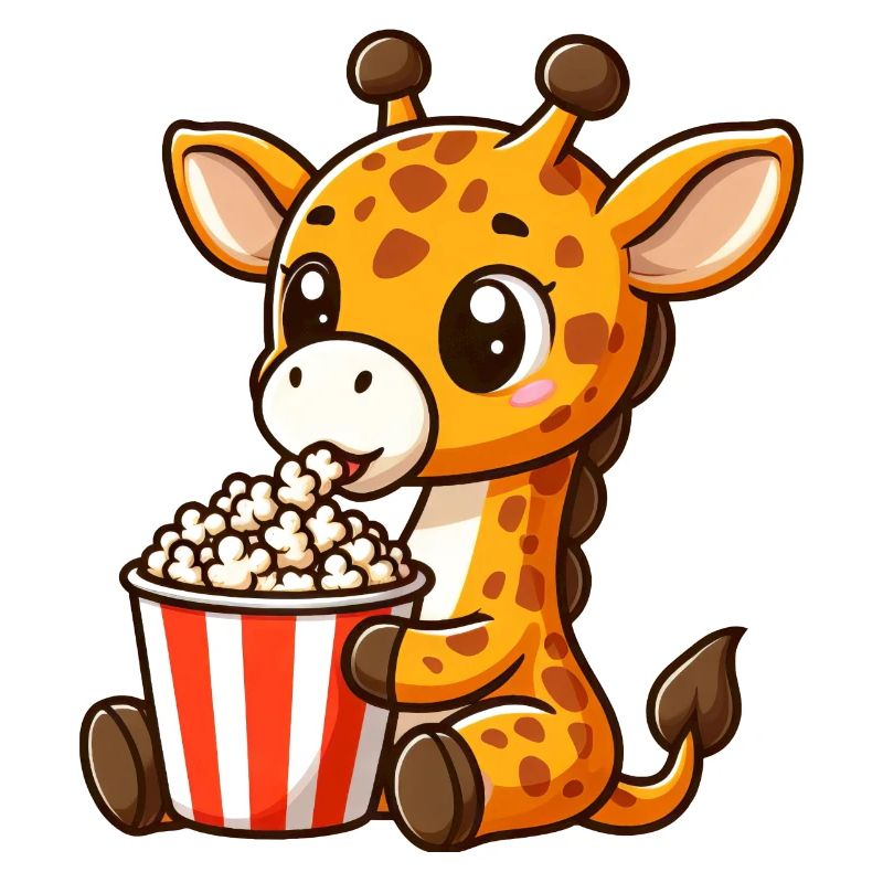 Cinema fan giraffe eats popcorn