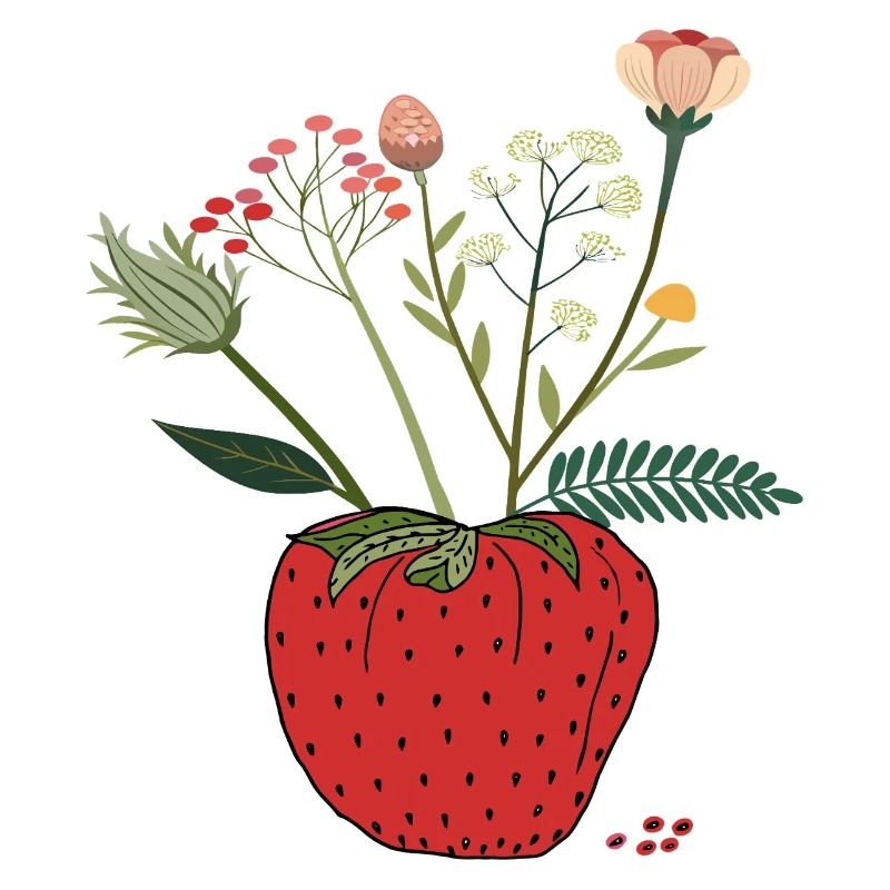 Erdbeere mit Blütenbouquet