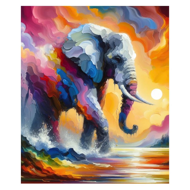 Lebendiger Elefant Splash Bunte Sonnenaufgangsfantasie