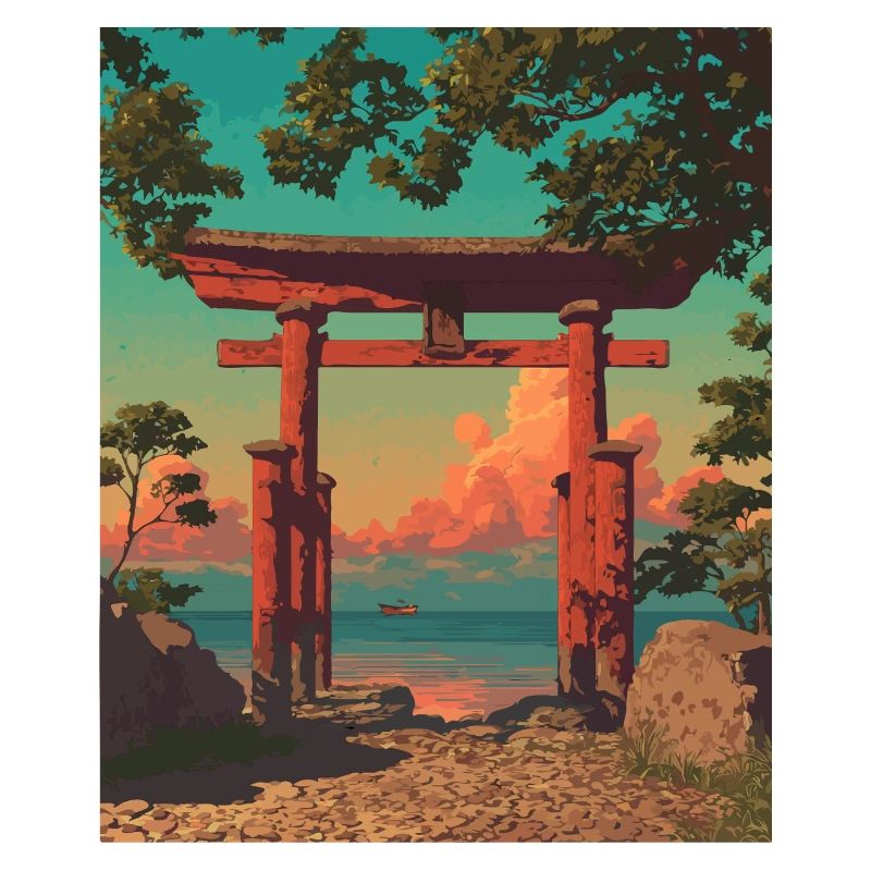 Sunset Torii Gate by the Shore