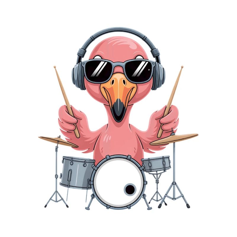 Flamingo Schlagzeuger Mit Kopfhörern
