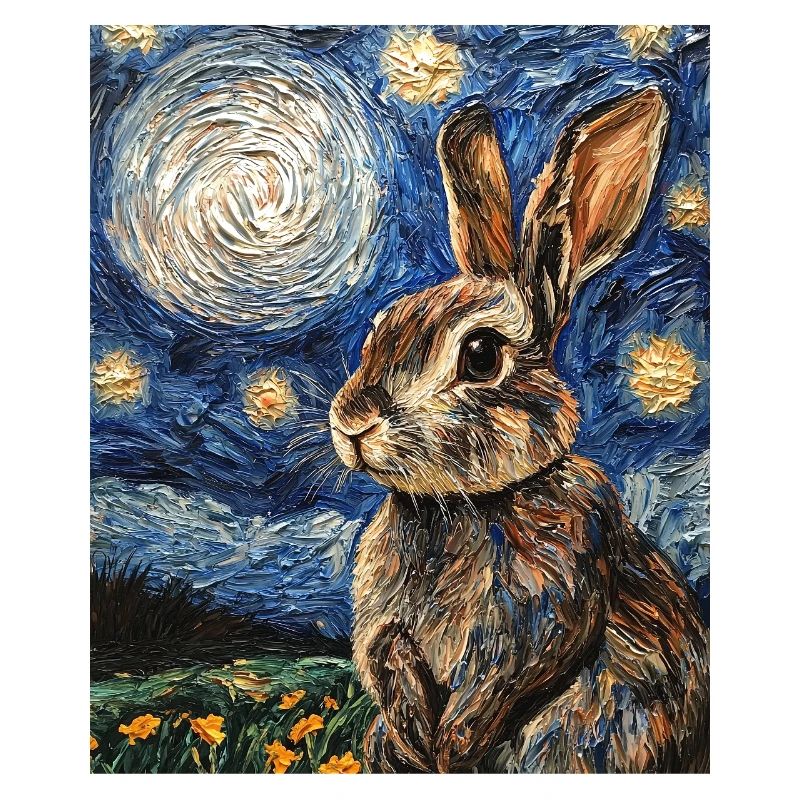 Bunny Rabbit Bunny Van Gogh Style Starry Night