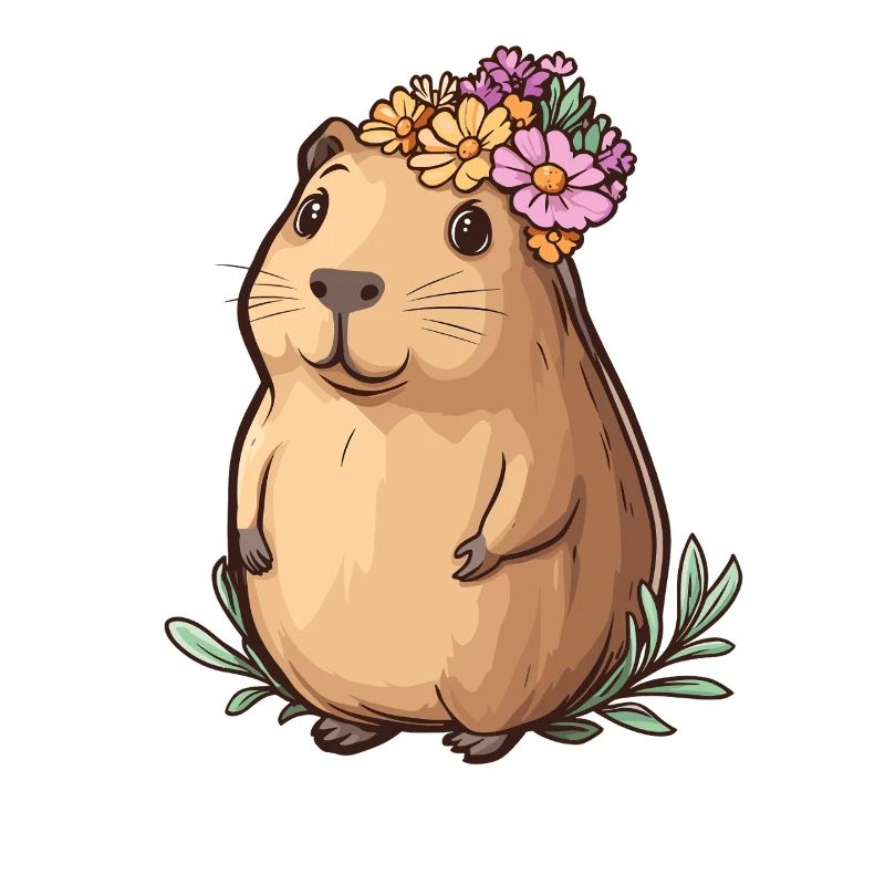 Kapibara mit Blumenkranz