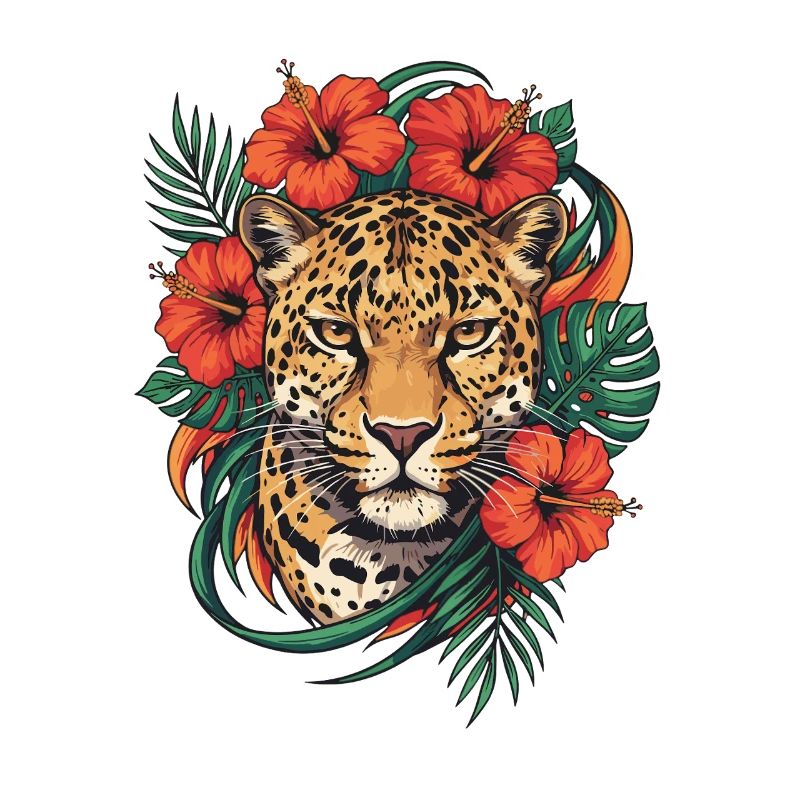Tête de léopard dans un style tropical