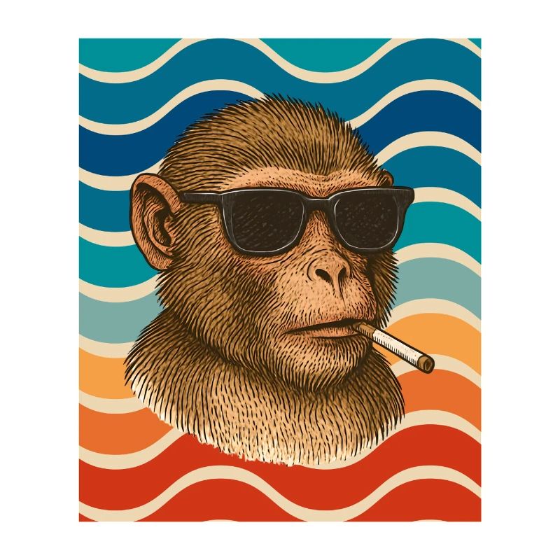 Sunglasses monkey in retro wave pattern