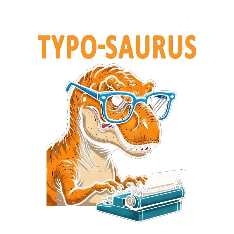 Typo-Saurus avec lunettes et machine à écrire
