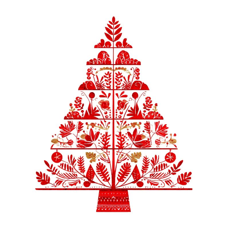 Abstract Christmas Tree Red – Boho Folk Art