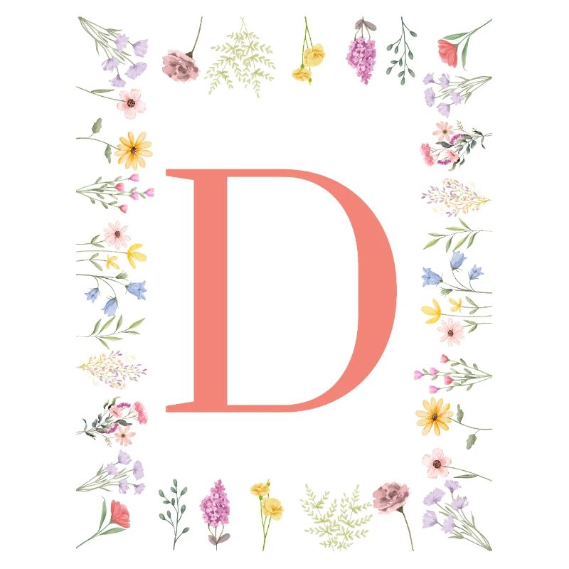 Florale Initialen "D", Buchstaben Monogramm 