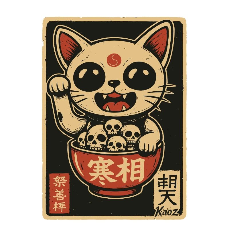 Chat ondulant noir avec des crânes