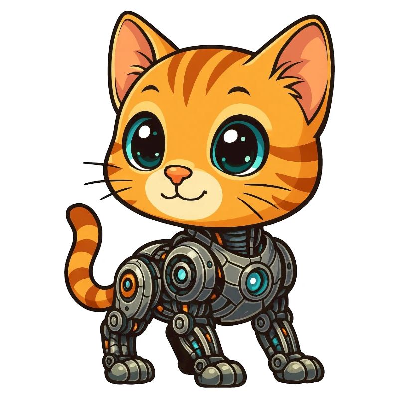 chaton mignon cyborg robot dessin animé