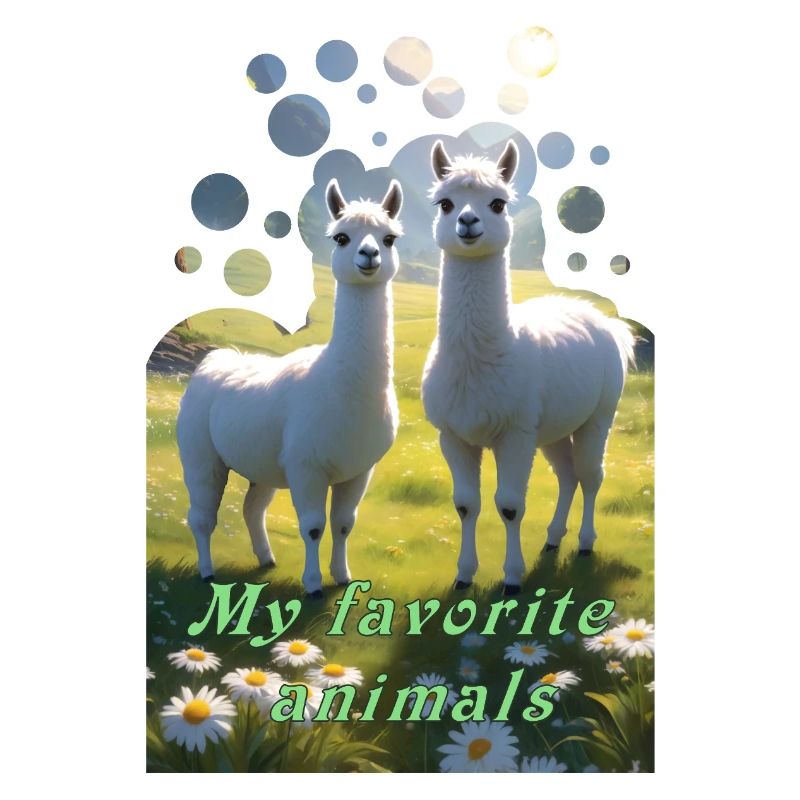 Two fluffy llamas alpacas in the meadow