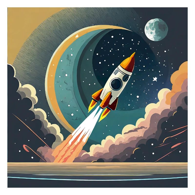 Emmenez-moi sur la lune Démarrage d’une fusée spatiale vintage