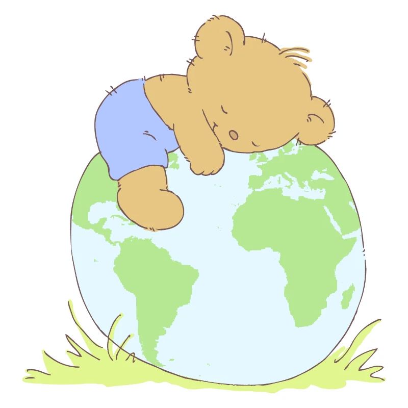 Cute Teddy Bear hugging world globe.