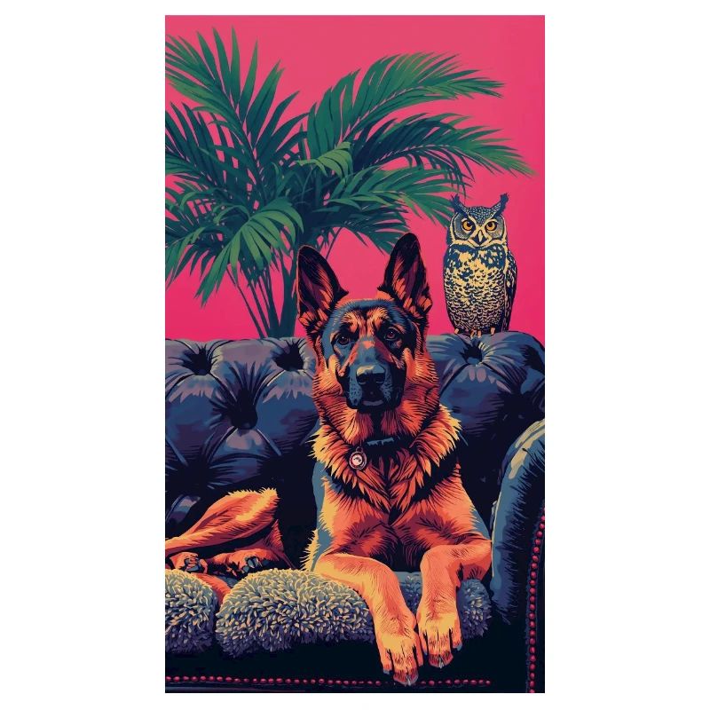 Neonhund und Eule in den Tropen