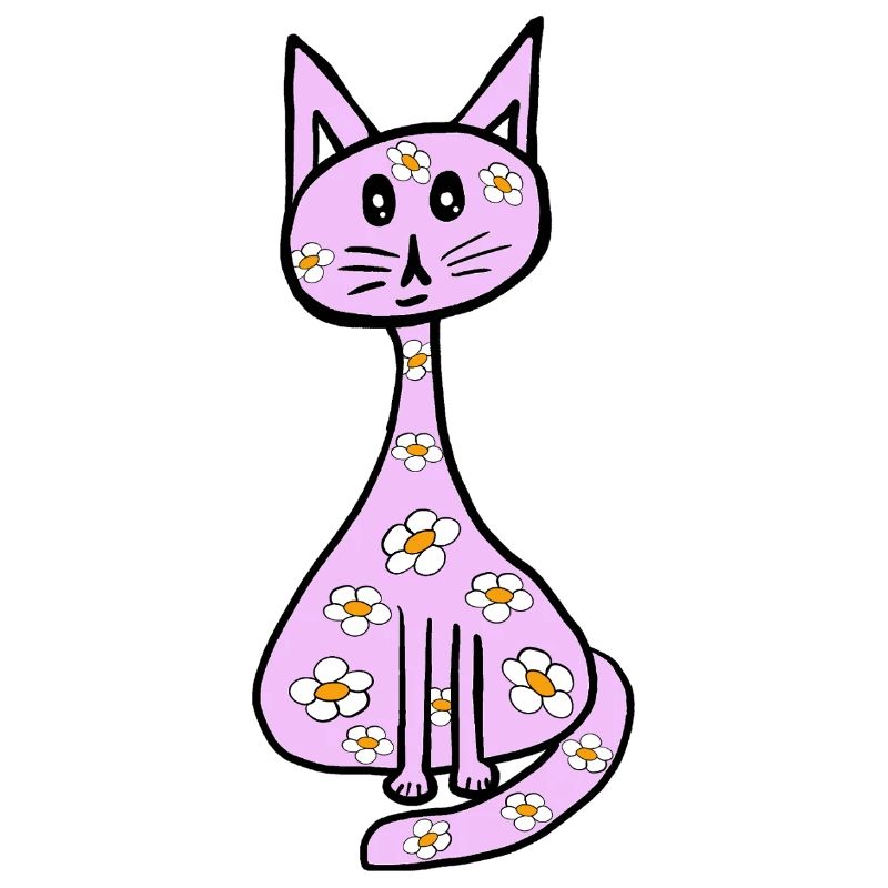 Mädchen Blumen Katze 80er Kinder Vintage