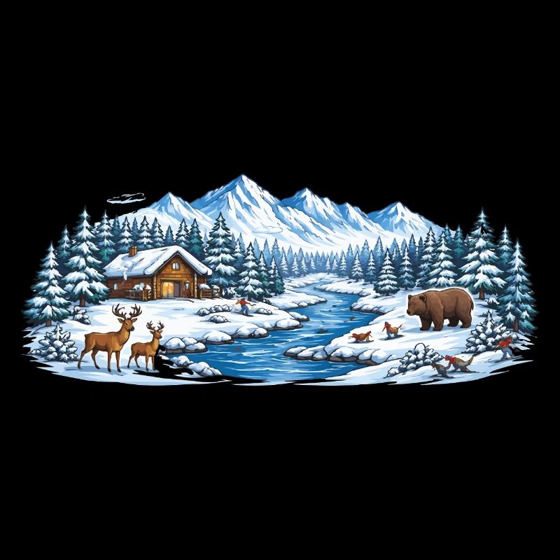 Winter Forest Cabin by the River
