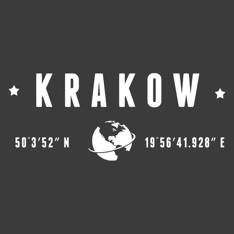 Krakow GPS Coordinates Globe Typography White