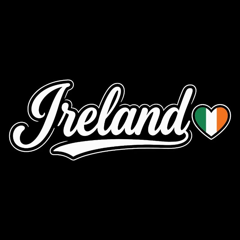 Ireland Script with Flag Heart Fan Patriotic
