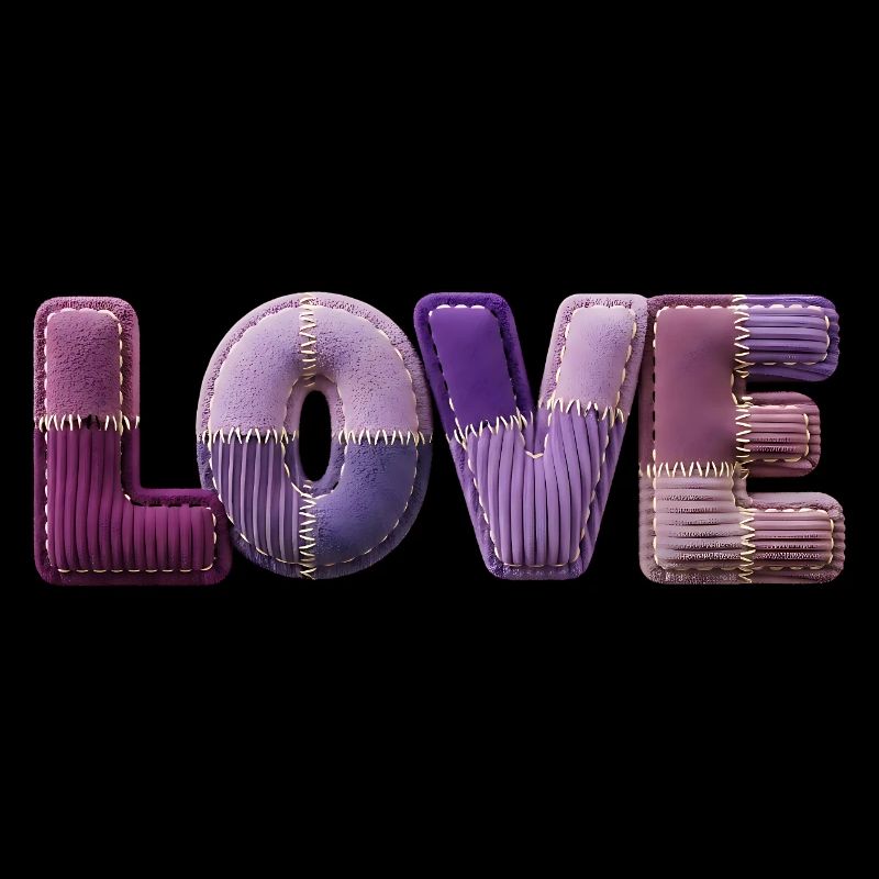 Love Schriftzug Patchwork 3D Stoff Look
