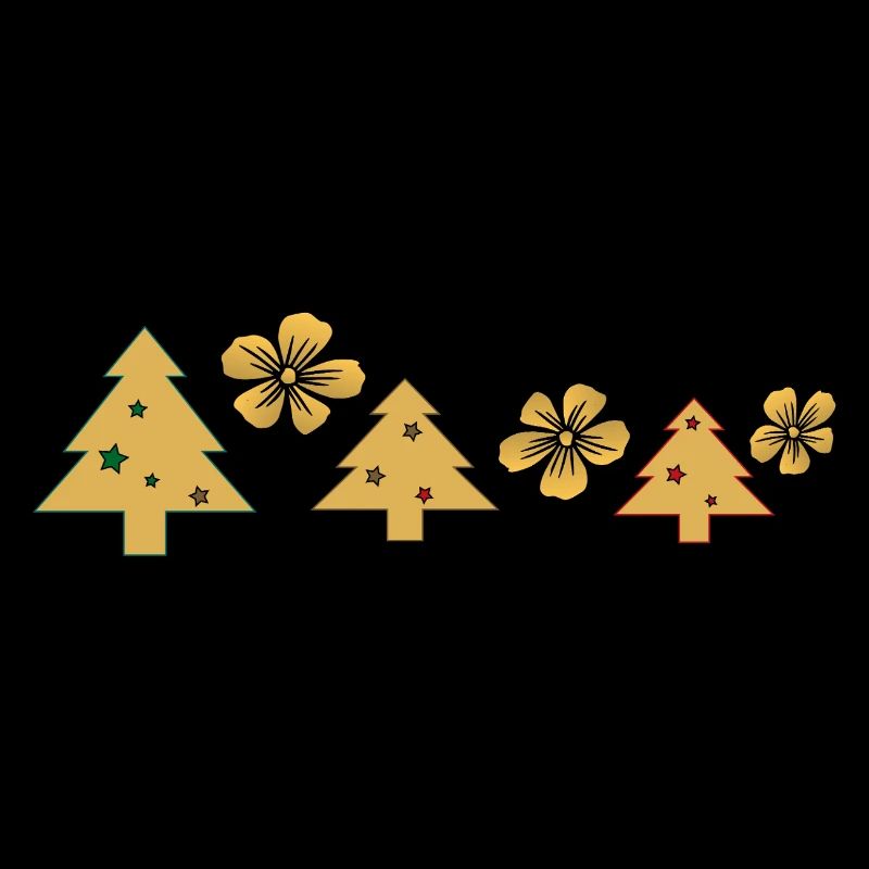 Goldene Weihnachtsbäume mit Blüten