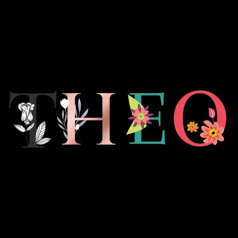 L’art du nom THEO avec des fleurs brodées