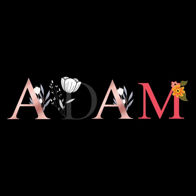 Art du nom ADAM avec des fleurs brodées