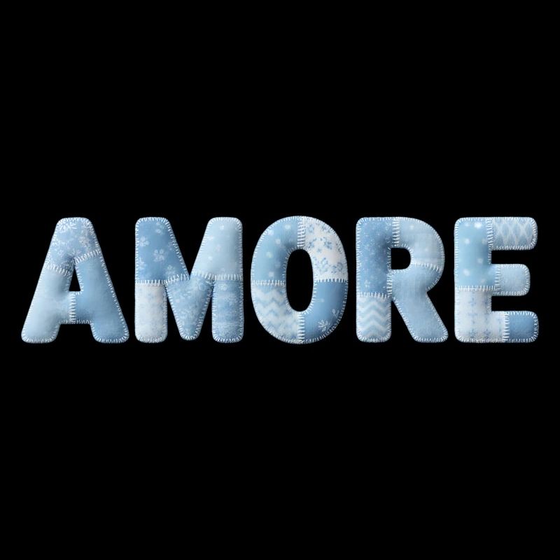 Amore Schriftzug Patchwork Design Blau
