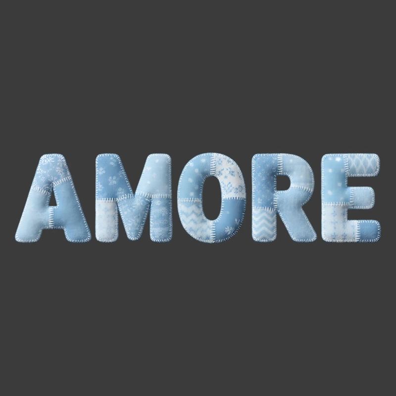 Amore Lettering Patchwork Design Blue