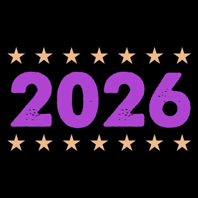Année 2026 en violet avec des étoiles