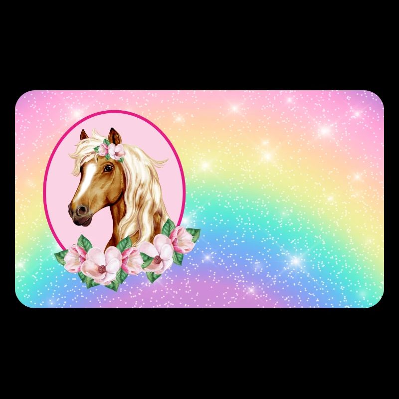 Cheval avec des fleurs et des paillettes arc-en-ciel