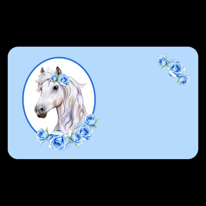 Cheval blanc - Roses bleu clair | Personnalisable