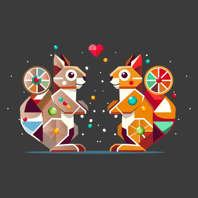 zwei Eichhörnchen mit Herz-farbenfroher Hingucker