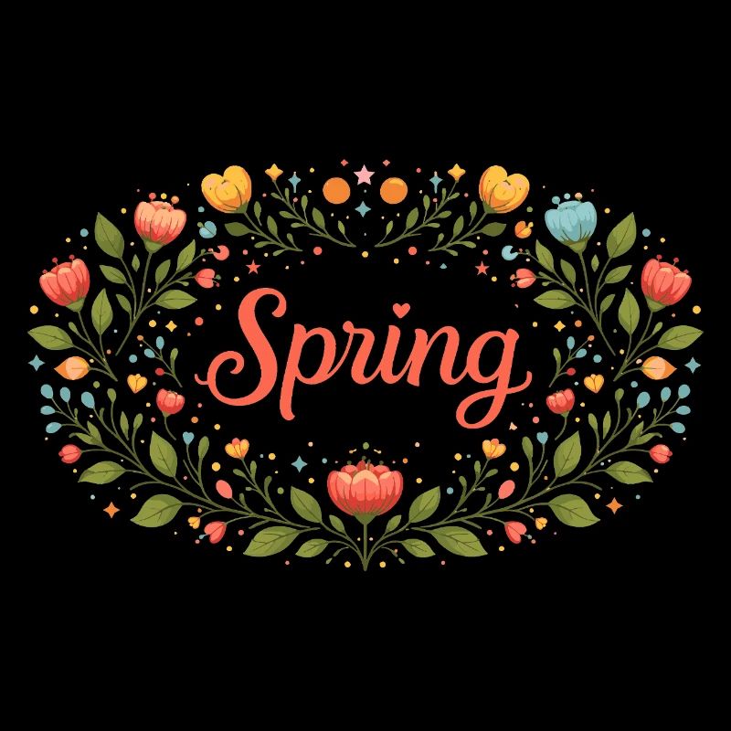 Lettrage printanier dans une couronne florale printanière