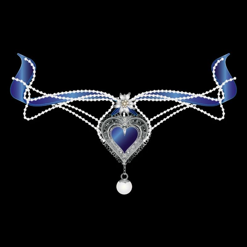 collier traditionnel saphir bleu avec cœur et perle