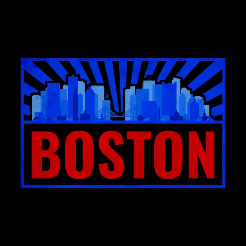 Boston Skyline Retro Red Blue