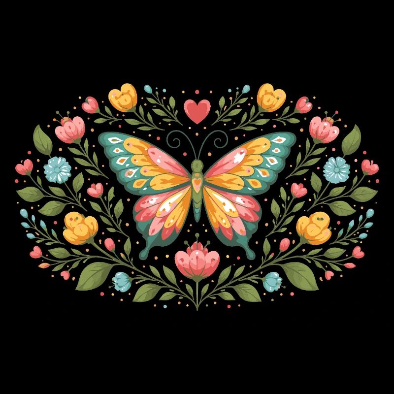 Spring butterfly with floral ornament