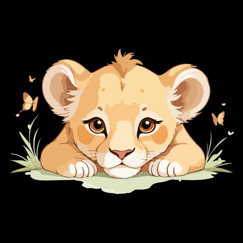 Lionceau avec des papillons