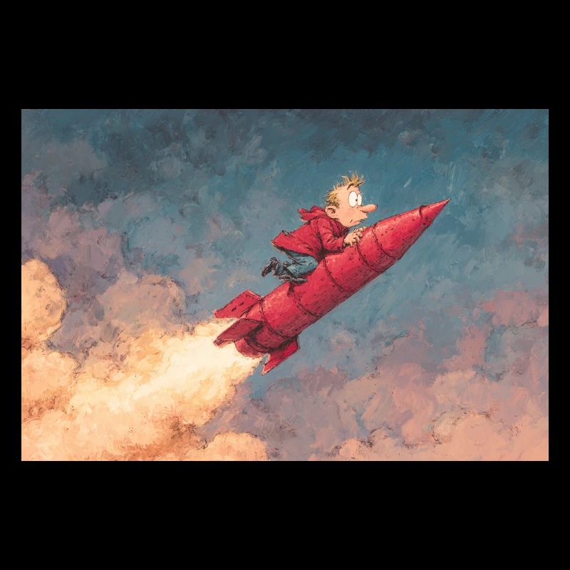 Whimsical Rocket Ride Illustration