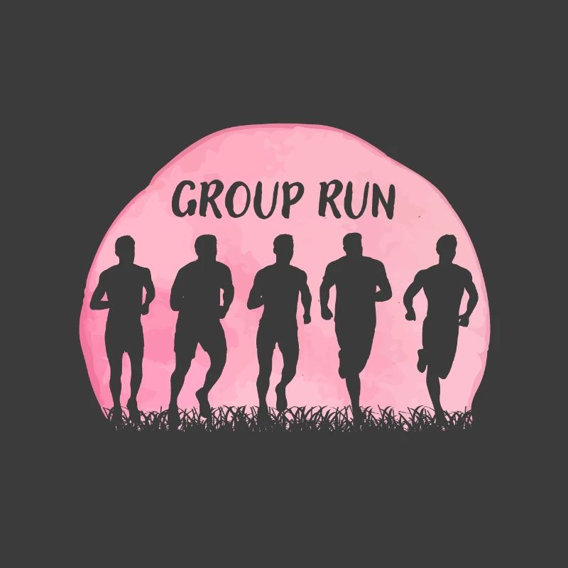 Group Run Group run in a team with grass and moon