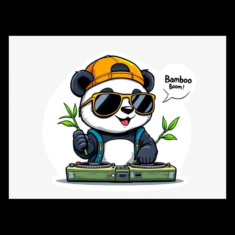 Panda DJ mit Bambusstäben
