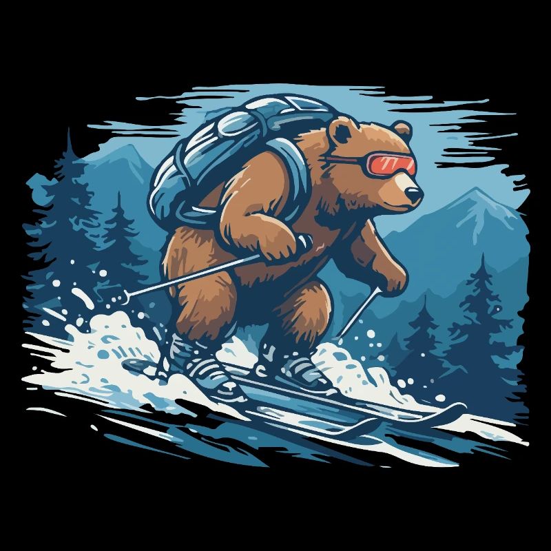 Bear ski tour through mountain forest