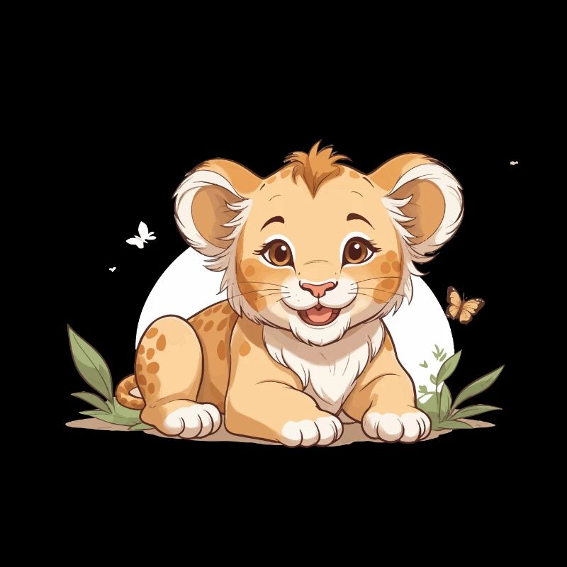 Lionceau avec des papillons