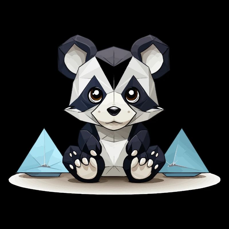 Low-Poly Panda am Eisgebirge