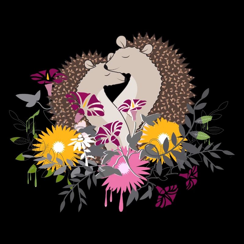 Deux petits hérissons assis ensemble dans le parterre de fleurs