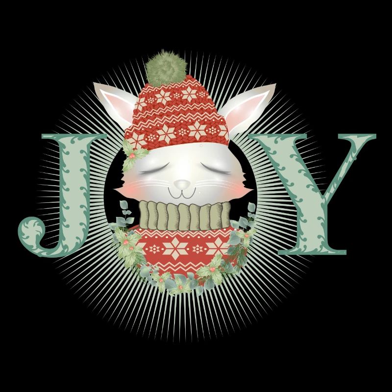 white rabbit with sweater, bobble hat & joy